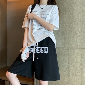 嘻哈字母刺绣阔腿运动短裤夏季美式潮牌休闲五分裤K3080-P33女款图片