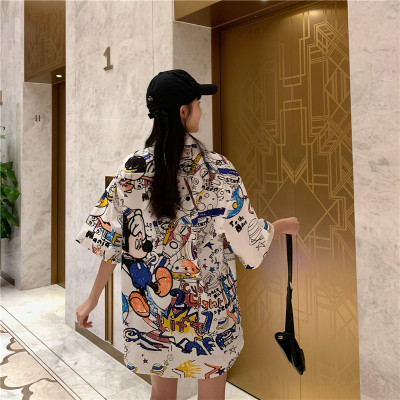 设计感小众米奇短袖衬衫女港味风复古chic碎花衬衣B262-D845-P35