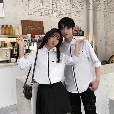 白色衬衫短袖韩版男女学生班服情侣装衬衣学院风上衣D820-P35