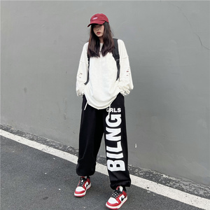 高街束脚宽松欧美辣妹风jazz跳舞hiphop运动街舞裤子K2081P35女类图片