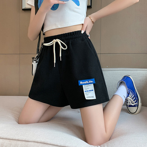 华夫格贴标运动短裤夏季抽绳显瘦宽松休闲三分热K3050-P28女类图片