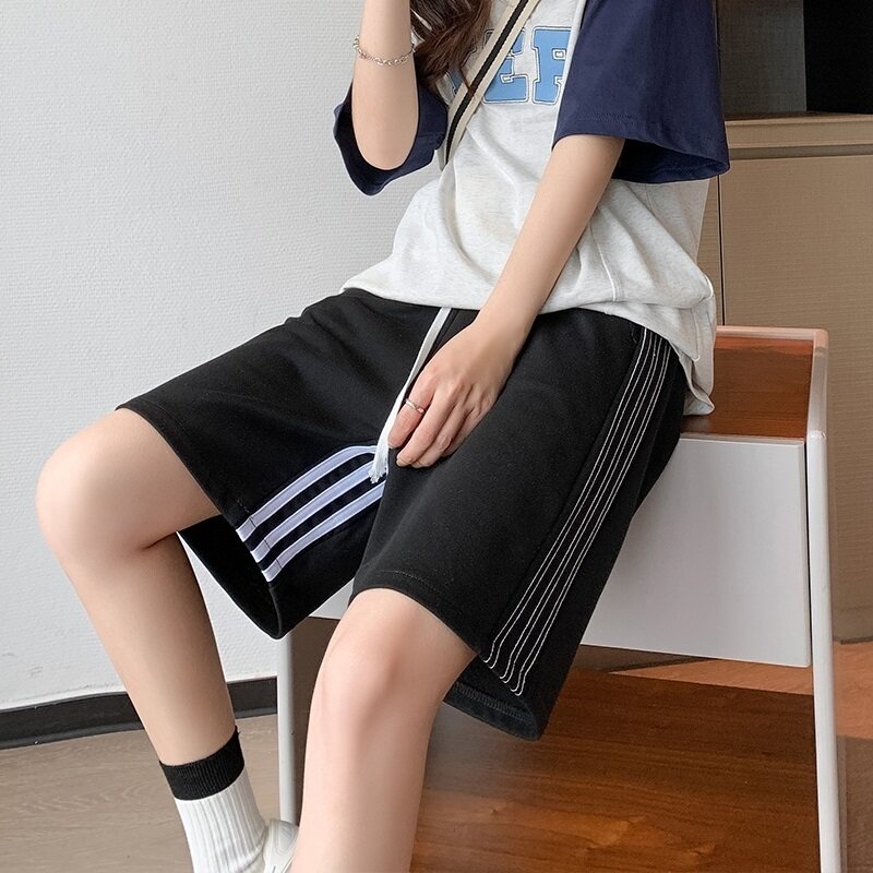 ins夏季休闲宽松五分裤纯棉华棉条纹运动短裤K3104-P35抖音质量图片