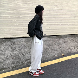 中性风潮高街阔腿裤抽绳运动裤子宽松直筒百搭休闲卫裤K2075-P35图片