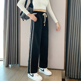 女类K2048-P35黑色运动裤女直筒宽松小众裤子潮ins高街阔腿卫裤，女装休闲裤，电商B245A