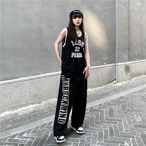街头风运动裤ins潮嘻哈宽松束脚裤春秋显瘦高街卫裤K2076-P35女类图片