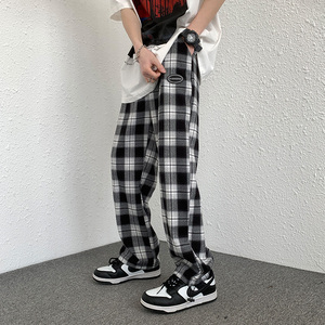 高街抽绳束脚阔腿休闲原宿风格子运动裤宽松卫裤K2050-P35女类图片