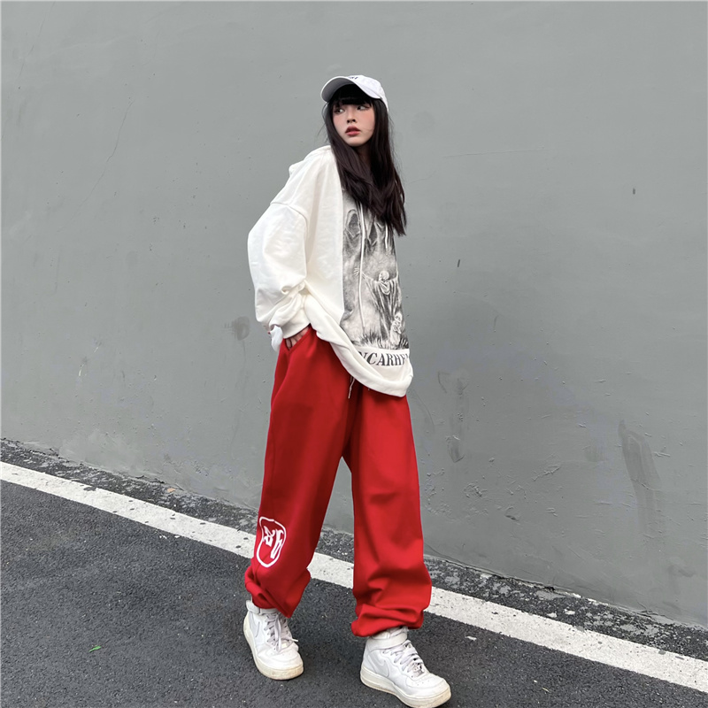 嘻哈高街爵士街舞宽松束脚卫裤印花欧美ins潮运动裤K2080P39女类，女装休闲裤，电商B262