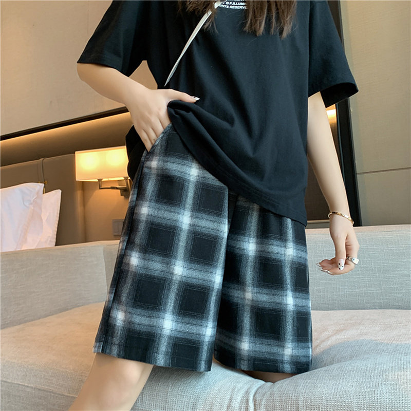 中性bf风格子休闲中裤跑步宽松五分裤运动短裤男女K363-P28,男装休闲裤,电商B245A