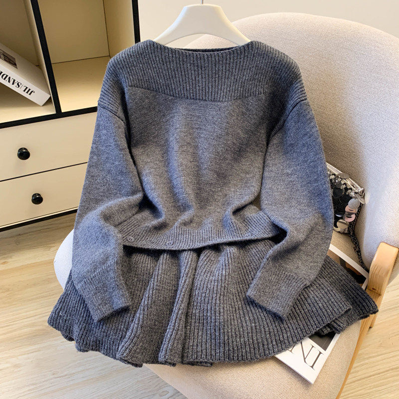 实拍 高级感套头针织毛衣可拆卸半身裙屁帘套装秋冬新款上衣女