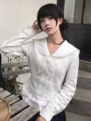 雪礼蕾丝直条巾/hihiLucky原创领结直条巾领花蕾丝清楚系