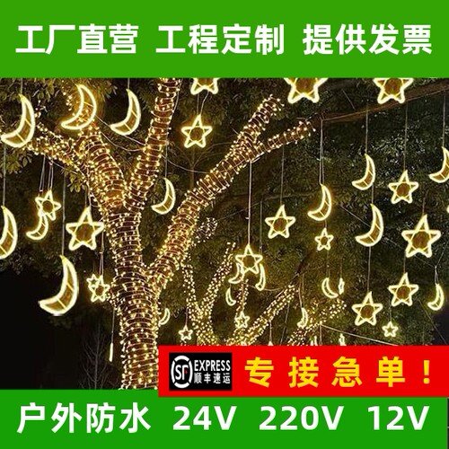 led月亮灯户外防水挂树上的彩灯发光五角星造型灯节日亮化装饰灯