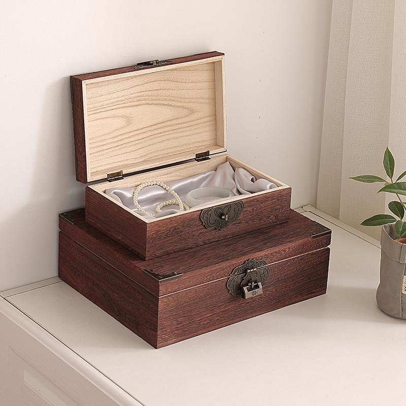 樟木复古带锁盒子香樟木密码木箱木盒收纳盒实木储物箱子榫卯盒小