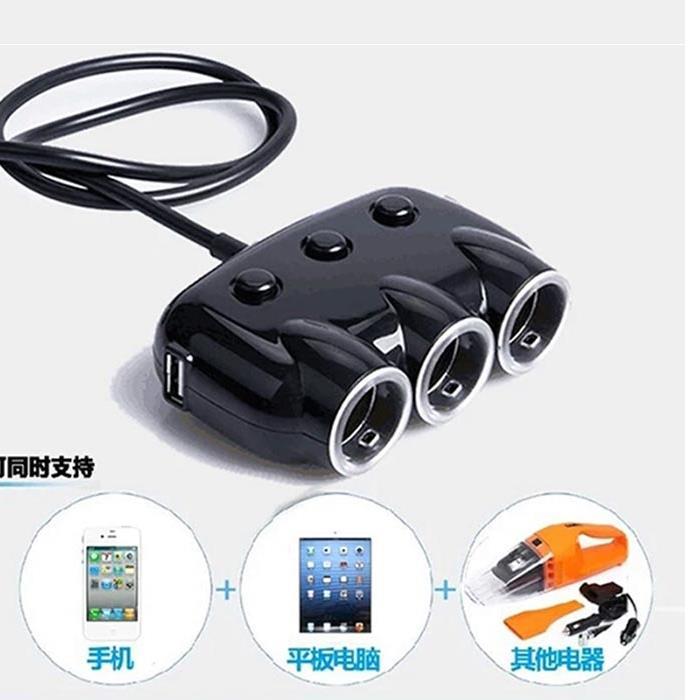 车载usb接口扩展器转接口分线器一拖三汽车用充电器多功能延长线