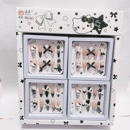 MQ- 061卡通Hello Kitty穿戴甲套装蝴蝶结波点可爱美甲贴片学生款