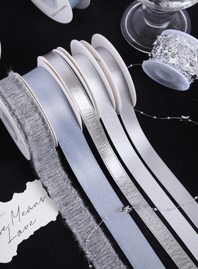 圣诞高级银灰色系丝带创意花艺礼品盒蝴蝶结绑带手工diy包装材料