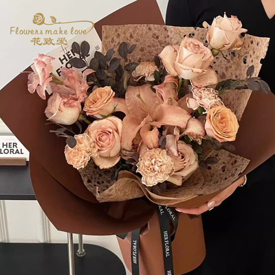 秋天美拉德系列咖色牛皮色鲜花包装纸焦糖色系花束包装材料花艺