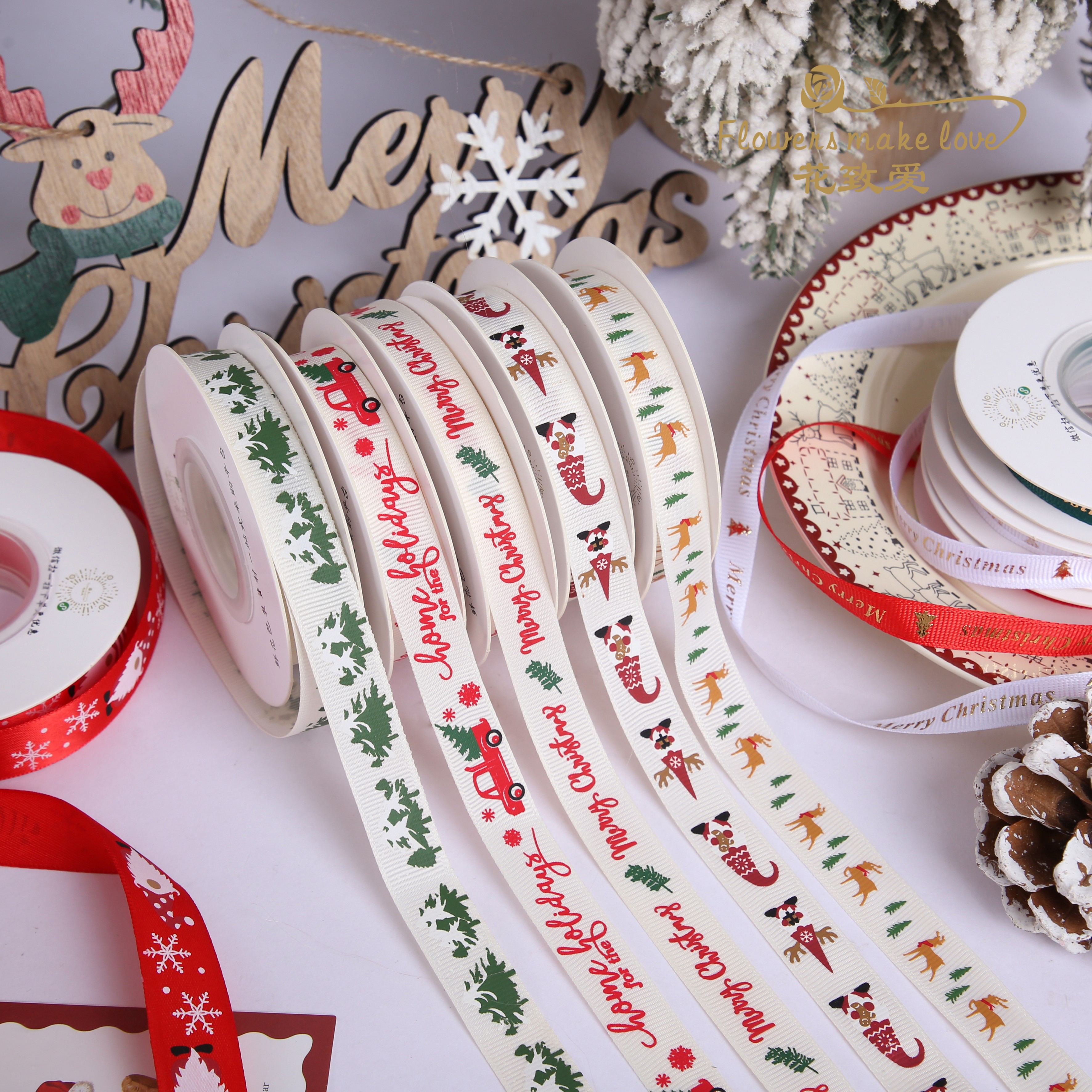 2025圣诞节礼物包装彩带缎带花束diy手工装饰带织带绸带圣诞丝带