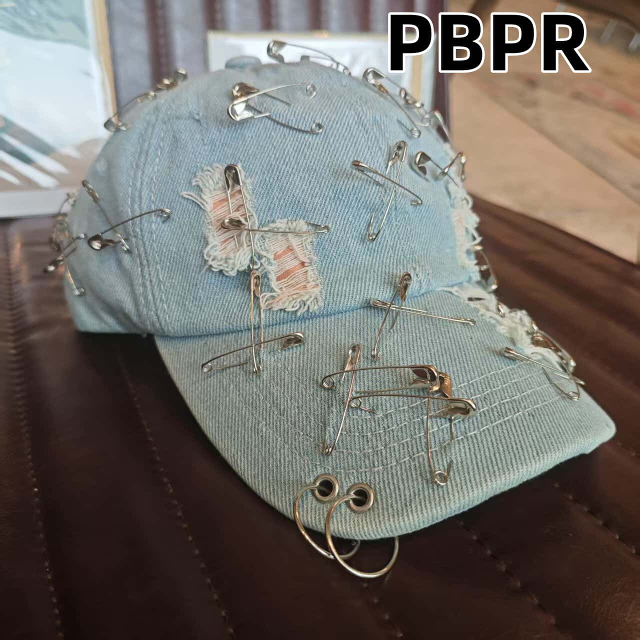 PBPR新款天蓝潮流先锋手工重金属朋克风休闲百搭别针蓝色鸭舌帽子