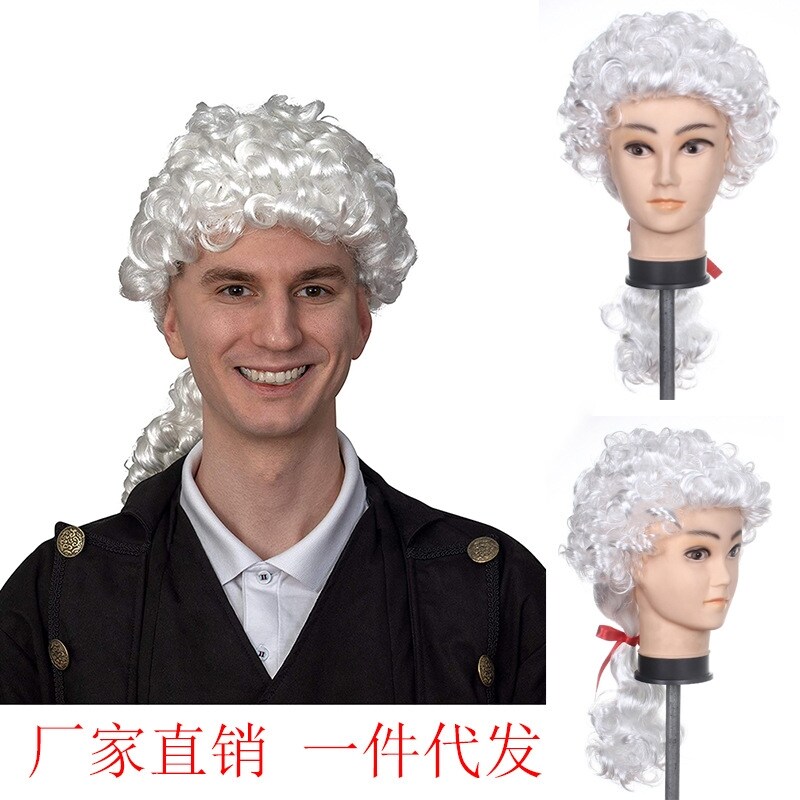 欧美白色假发带马尾辫子发外贸