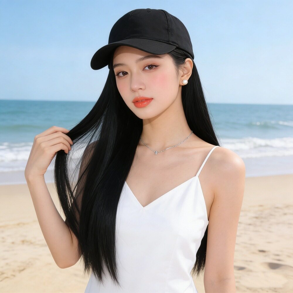 快手爆款女网红同款假发一体黑色