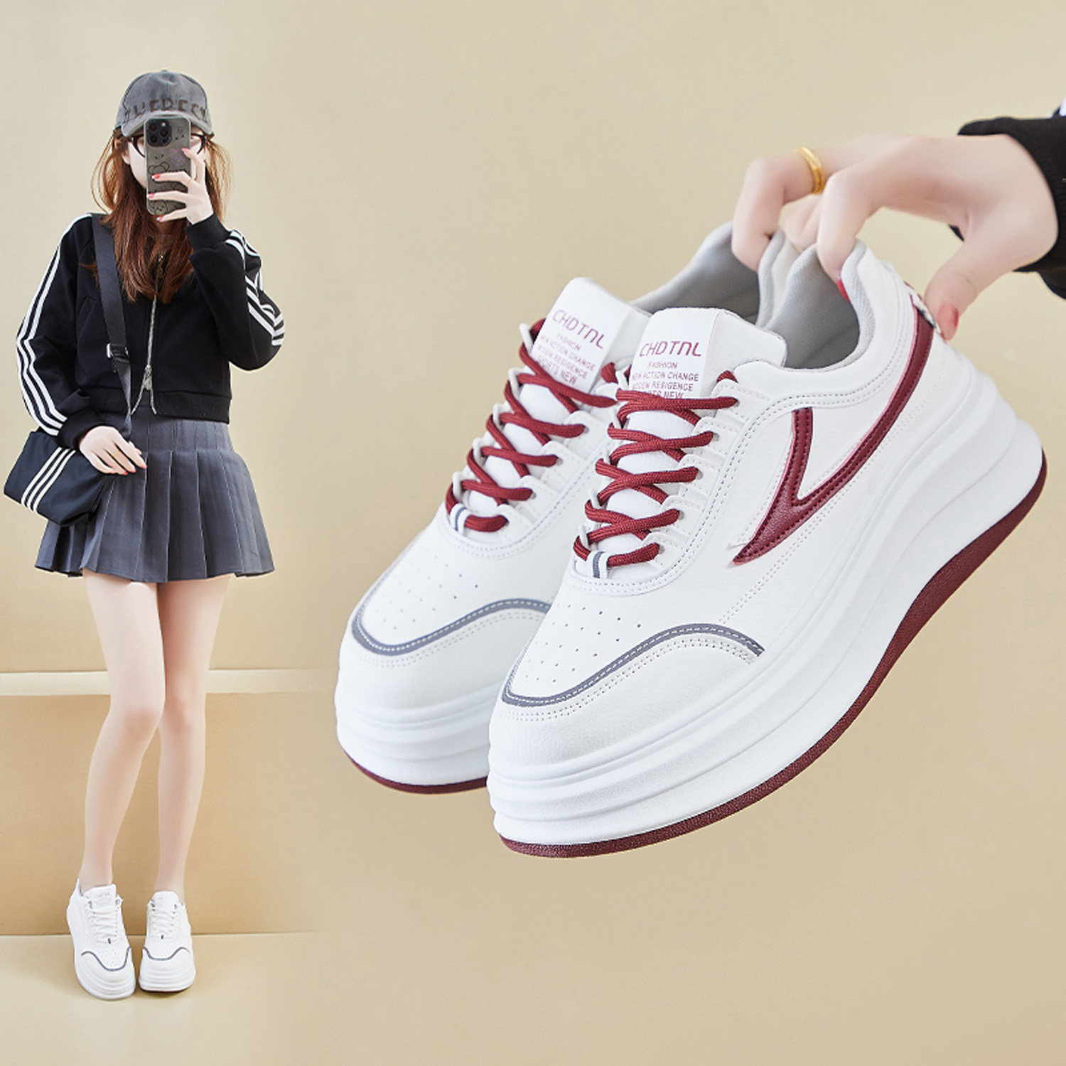 春天厚底小白女鞋2026新款百搭板鞋厚底不累脚运动鞋高级感休闲鞋