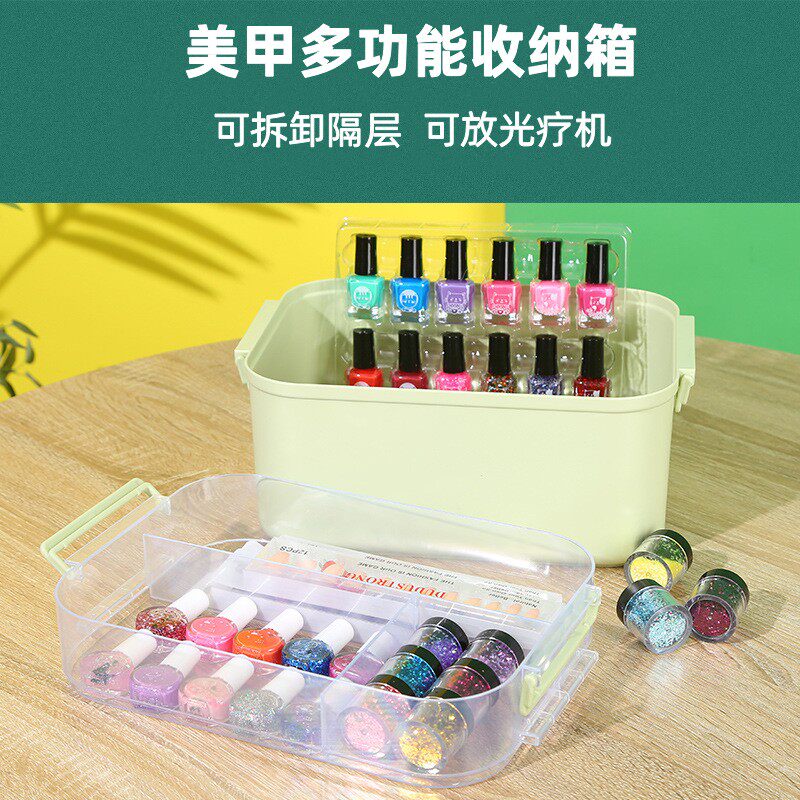 美甲工具箱大容量多层手提式双层收纳盒可放指甲油光疗机打磨工具
