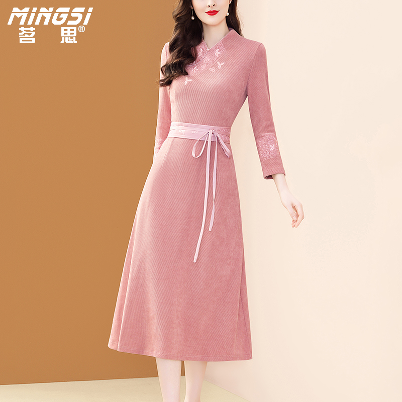 茗思新中式刺绣显瘦旗袍裙