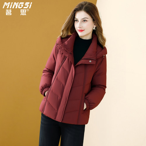 休闲连帽短款鸭绒保暖羽绒服女