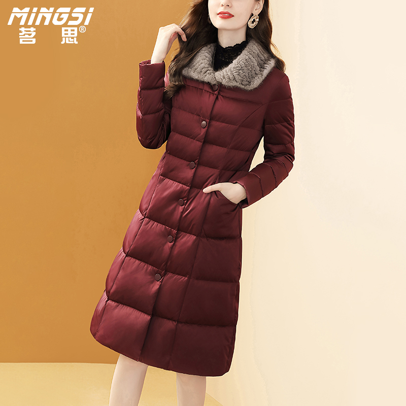 时尚白鸭绒羽绒服女水貂毛领外套