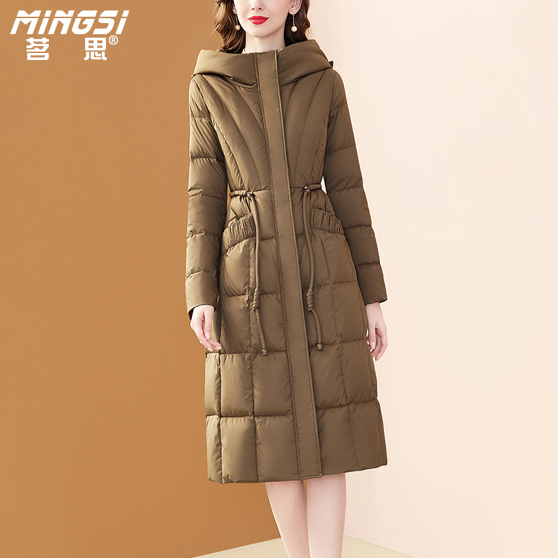 气质连帽冬季抽绳瘦白鸭绒外套