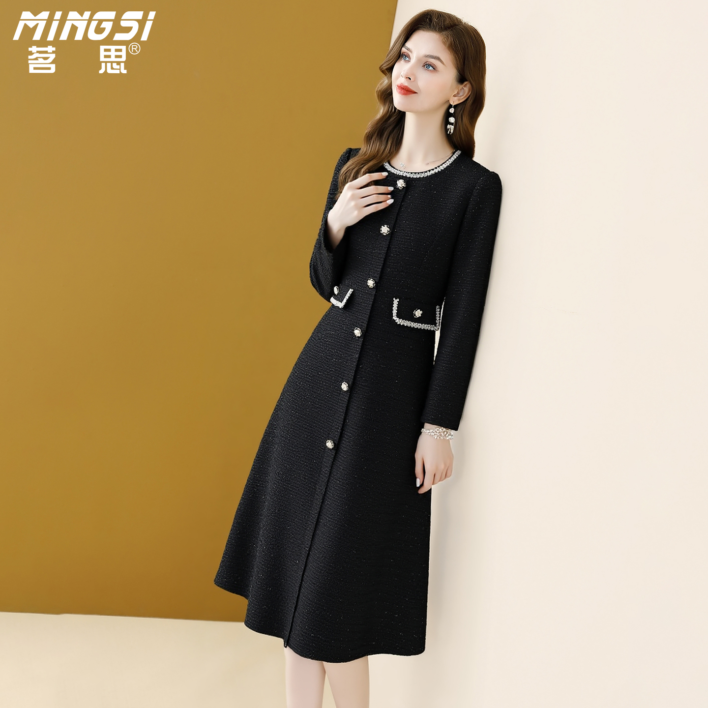 名媛气质高级小香风黑色连衣裙女