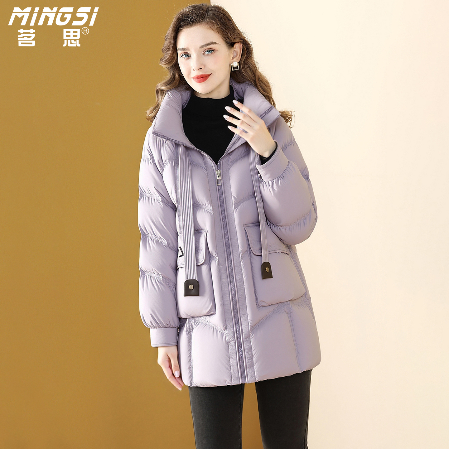 小个子中长款连帽鸭绒羽绒服女