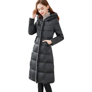 茗思白鸭绒羽绒服女冬季2025新款时尚连帽纯色水貂毛中长外套