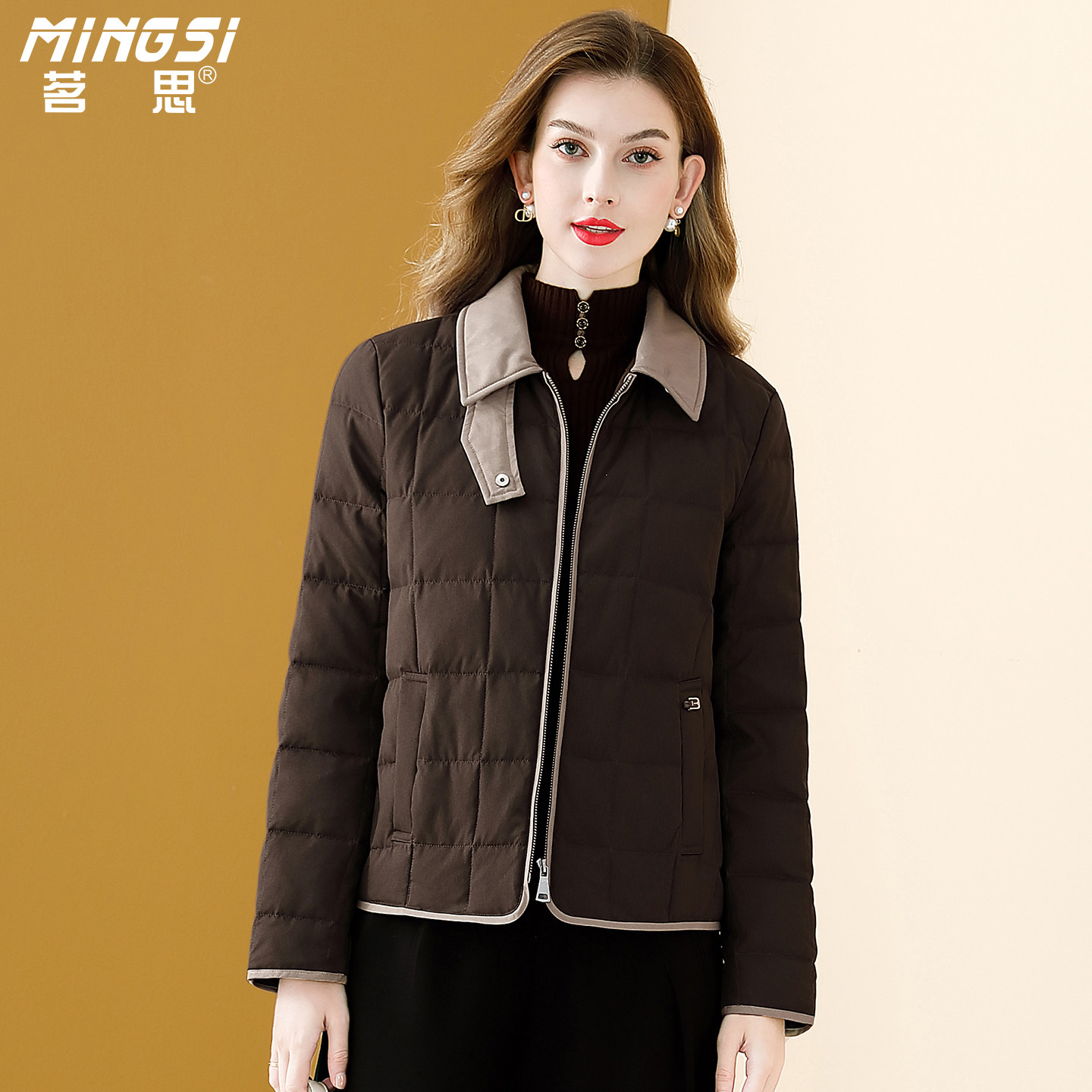 茗思时尚轻薄短款鸭绒羽绒服女2025冬季新款气质撞色翻领保暖外套,女装/女士精品,羽绒服,淘宝优惠券,粉丝福利购,淘宝优惠卷