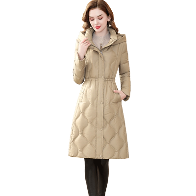 时尚白鸭绒冬季收腰中长款外套