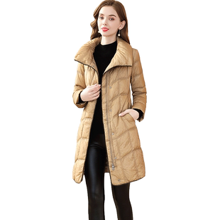 茗思中长款立领羽绒服女2025冬季新款肌理感小个子显瘦白鸭绒外套