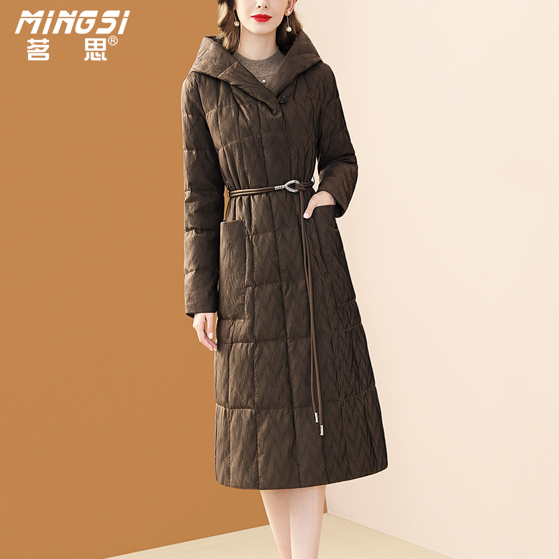 白鸭绒连帽中长款加厚保暖羽绒服