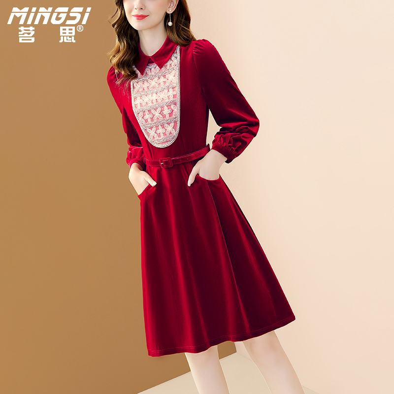 茗思时尚显瘦丝绒连衣裙全场满减