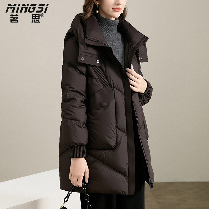 茗思90白鸭绒连帽羽绒服女冬季2025新款时尚纯色加厚中长保暖外套,女装/女士精品,羽绒服,淘宝优惠券,粉丝福利购,淘宝优惠卷