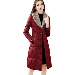 茗思水貂毛领羽绒服女2025年冬季新款保暖白鸭绒轻奢中长外套