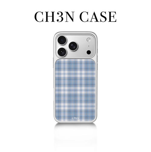 CH3N·浅蓝格子iPhone17/16promax设计款手机壳ins韩系苹果15小众创意14苹果13新款个性防摔电镀银保护壳