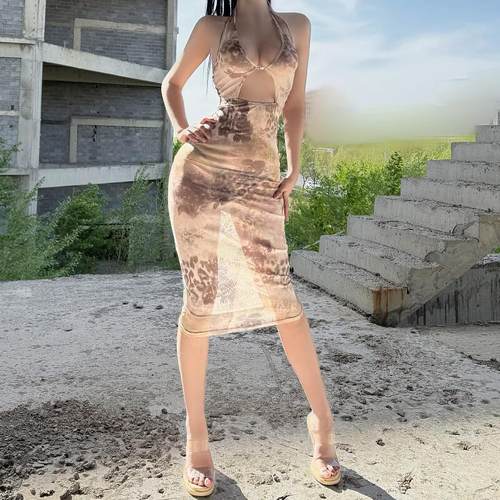 性感网纱透视露出显瘦露背连衣裙