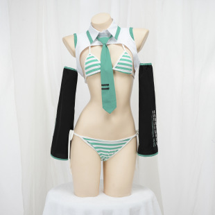 初音未来cosplay公式服 二次元可爱条纹比基尼内衣套装女性感睡衣