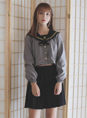日系可爱甜美刺绣长袖JK制服短裙