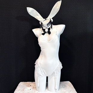 高品PU皮穹妹兔女郎cos服白色连体皮衣动漫角色扮演性感DS演出女
