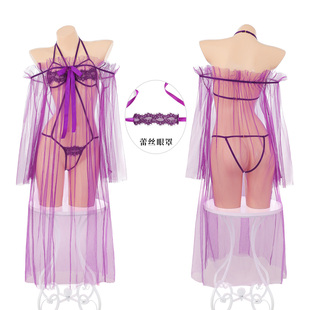 朦胧夜色】性感紫色韵味人妻晨袍纯欲透视情调诱惑qqny女柔肤睡裙