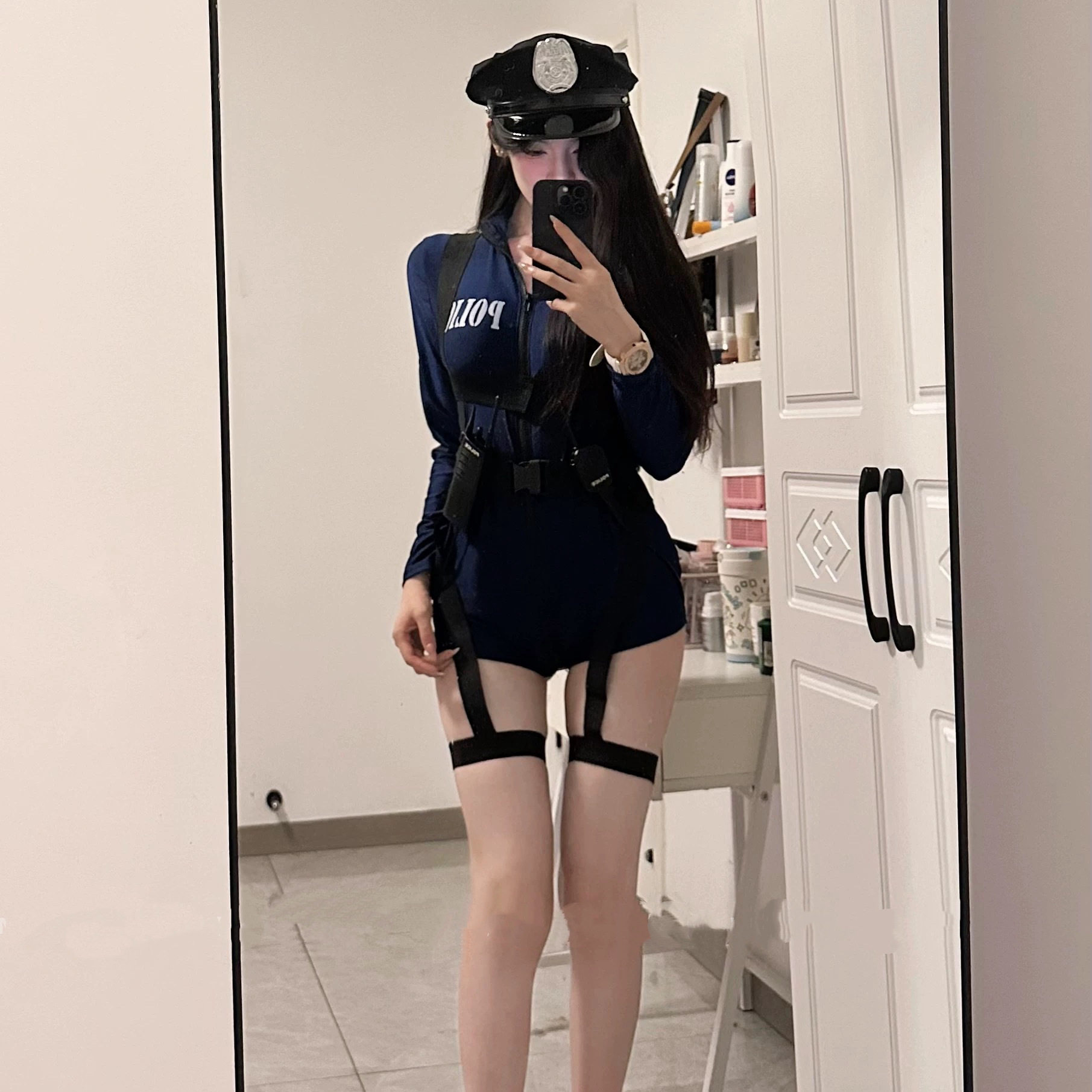 甜辣教官2.0二次元cos女警制服性感纯欲显瘦紧身开档连体衣女辣妹