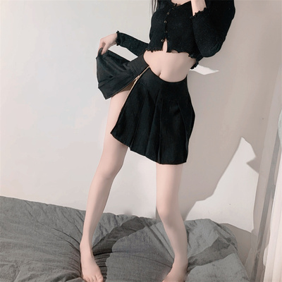 性感拉链开叉迷你半身百褶短裙