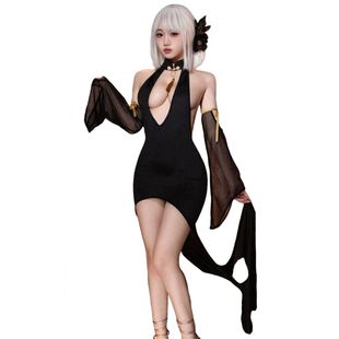 画中蛇】露出任务性感低胸开胸大露背旗袍连衣裙私房家居服qqny女