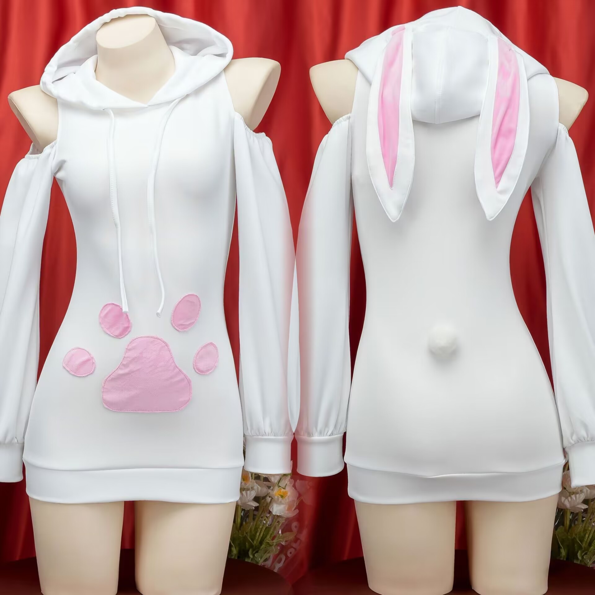 性感猫爪小兔可爱连帽卫衣连衣裙